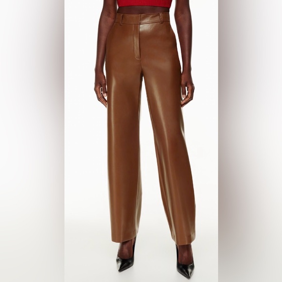 Babaton Pants - Babaton Brown Wide-Leg Vegan Leather Pants